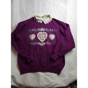 Vintage Gopher Sport Purple Heart‎ Floral Lace Collar Sweatshirt Medium